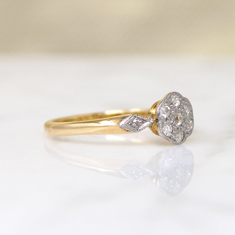 Dainty Diamond Daisy Two-Tone English Ring