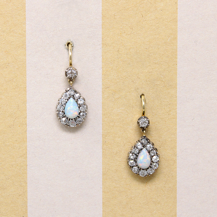 Opal & Old Mine Diamonds in Silver & 18ct Earbobs