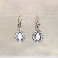 Opal & Old Mine Diamonds in Silver & 18ct Earbobs