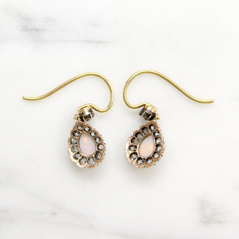 Opal & Old Mine Diamonds in Silver & 18ct Earbobs
