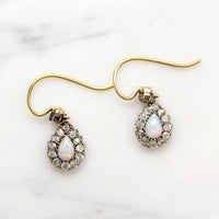 Opal & Old Mine Diamonds in Silver & 18ct Earbobs