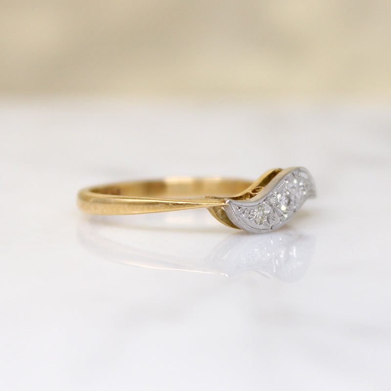 Jaunty Diamond Wave Band in Platinum & 18ct Gold