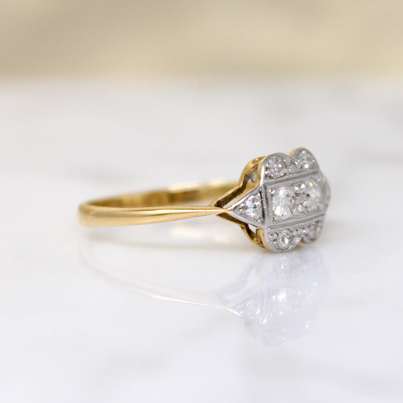 Charming English 18ct Gold & Platinum Diamond Ring