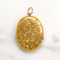 English 9ct Gold Locket Engraved with Lush Foliage