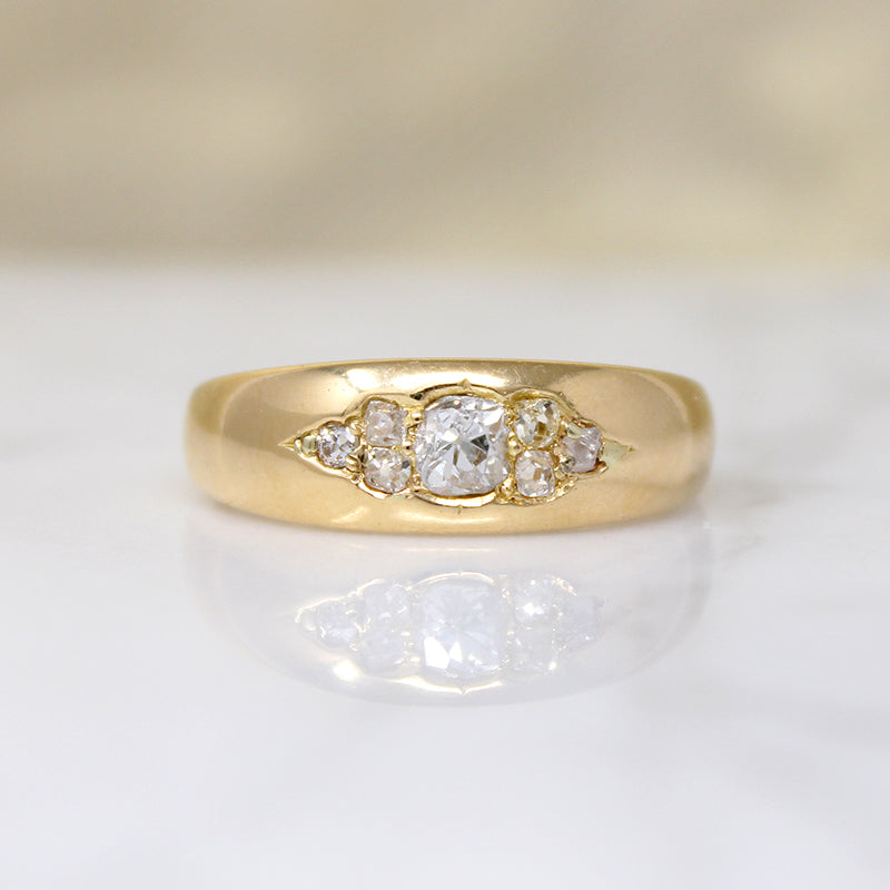 Voluptuous 18ct Gold Band with Old Mine Diamonds
