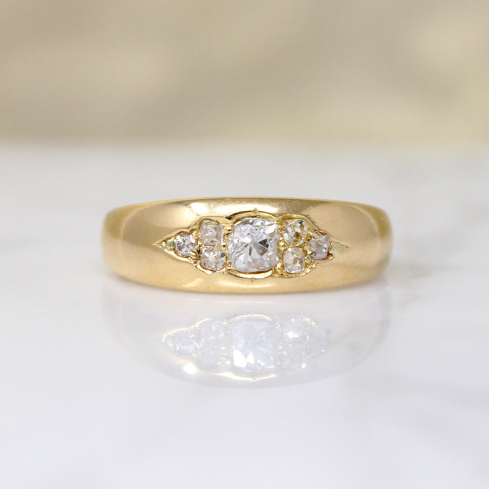 Voluptuous 18ct Gold Band with Old Mine Diamonds
