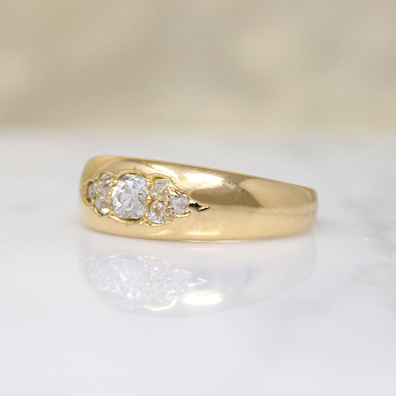 Voluptuous 18ct Gold Band with Old Mine Diamonds