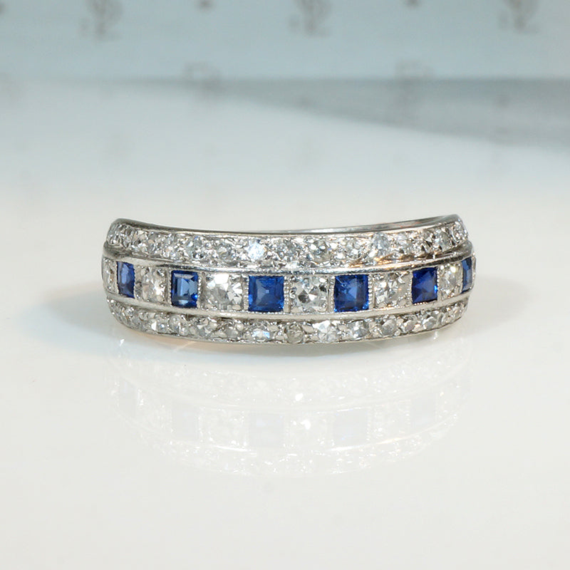 Sublime Sapphire & Diamond in Platinum Art Deco Band