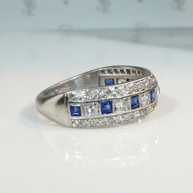 Sublime Sapphire & Diamond in Platinum Art Deco Band