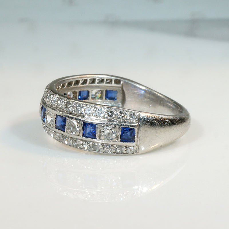 Sublime Sapphire & Diamond in Platinum Art Deco Band