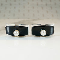 Onyx & Silver Cufflinks with Pearl Accents