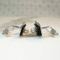 Onyx & Silver Cufflinks with Pearl Accents
