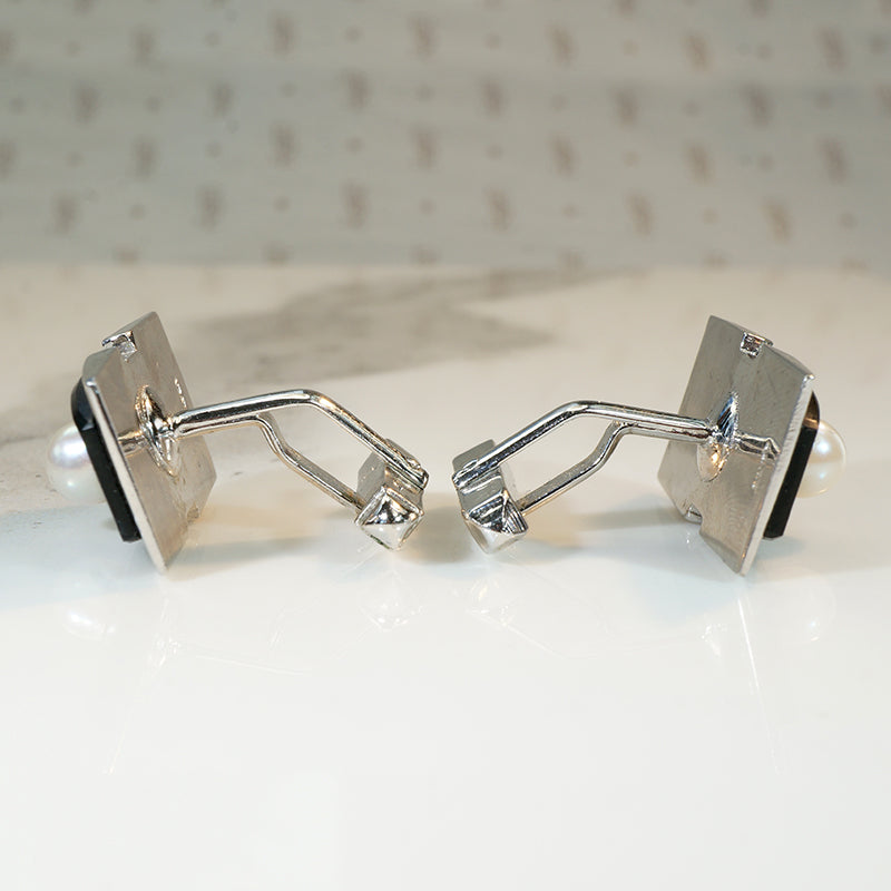 Onyx & Silver Cufflinks with Pearl Accents