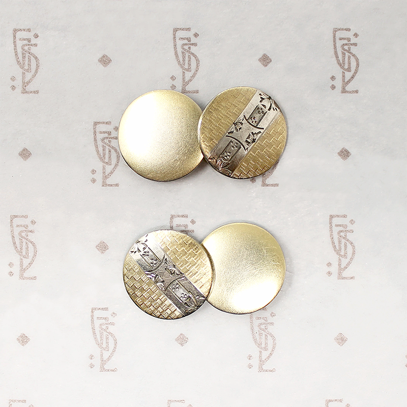 Stylish Engraved Two-Tone Double-Panel Cufflinks