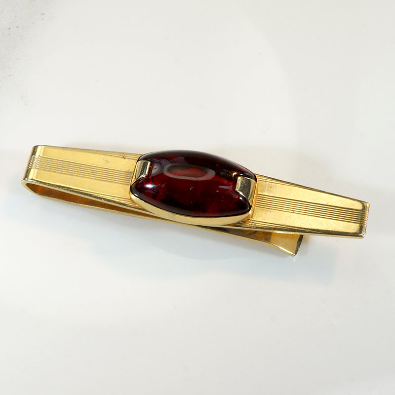 Flashy Red Glass Cufflink & Tie Bar Set from Anson