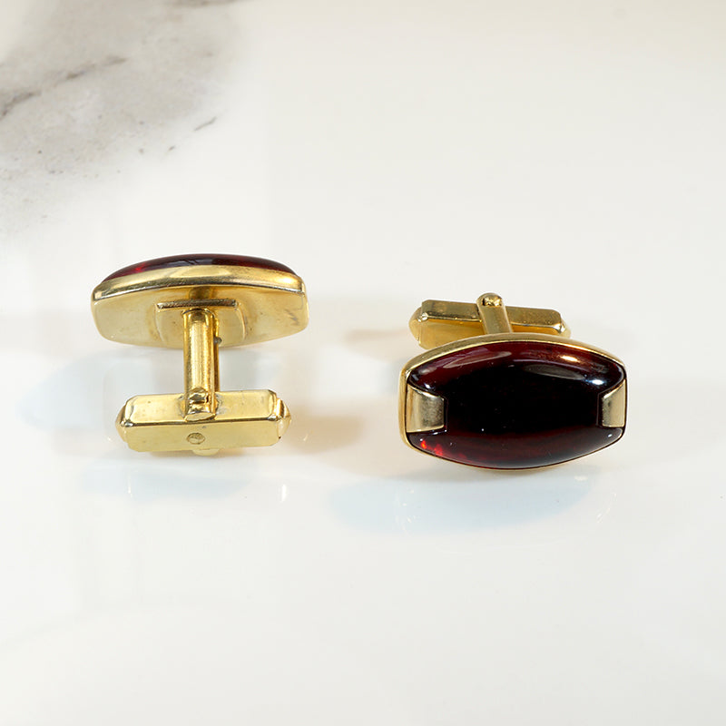 Flashy Red Glass Cufflink & Tie Bar Set from Anson