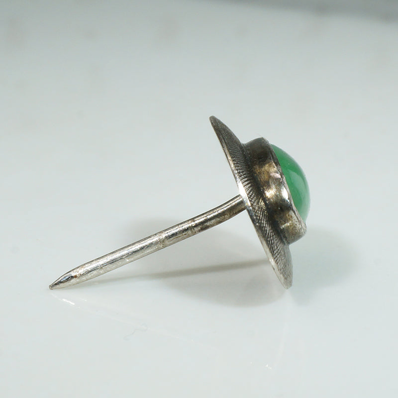 Chic Mid Century Sterling Silver & Jade Tie Tack