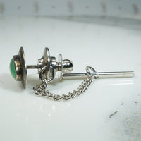 Chic Mid Century Sterling Silver & Jade Tie Tack