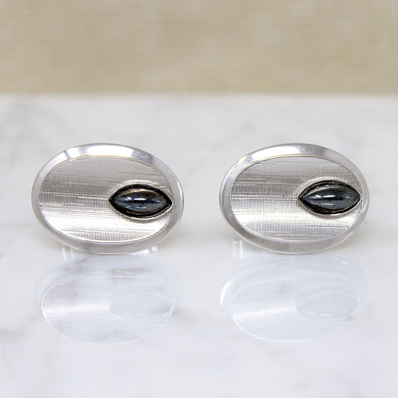 Modernist Silver-Tone Cufflinks with Hematite