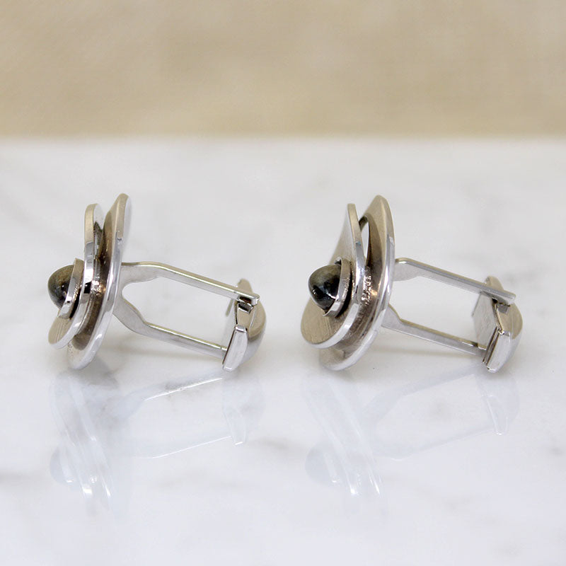 Modernist Silver-Tone Cufflinks with Hematite