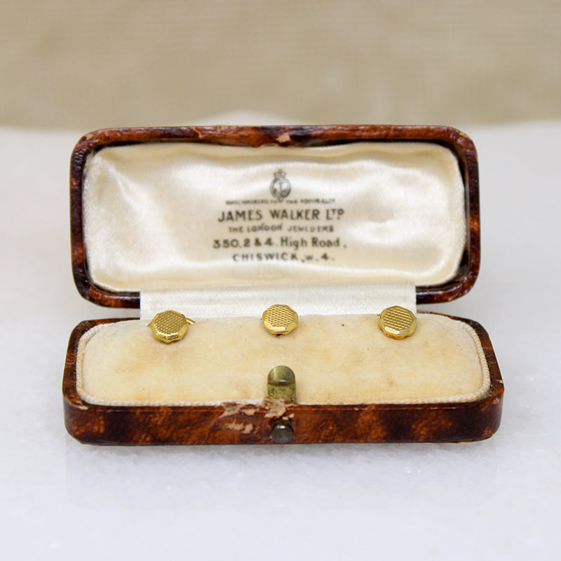antique dress shirt studs English 9ct Gold Stud Set in Fitted Box polish Engraving Black Velvet Long-sleeve Cutout Fabric:100% Cotton ometria-list-id:24435
