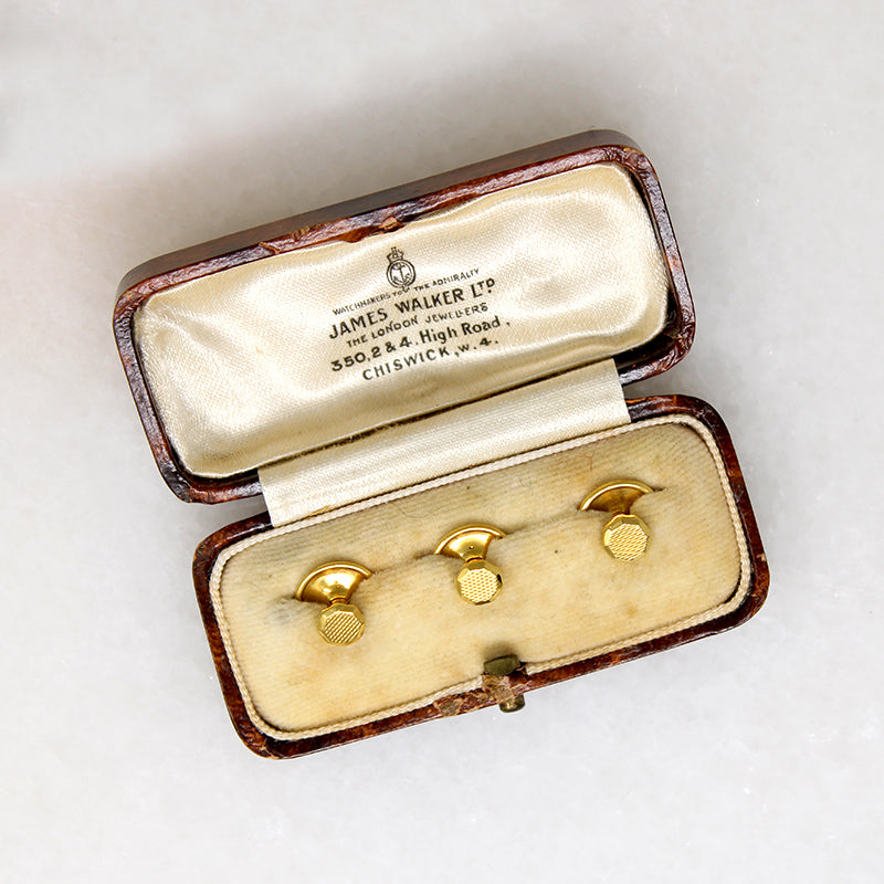 English 9ct Gold Shirt Stud Set in Fitted Box