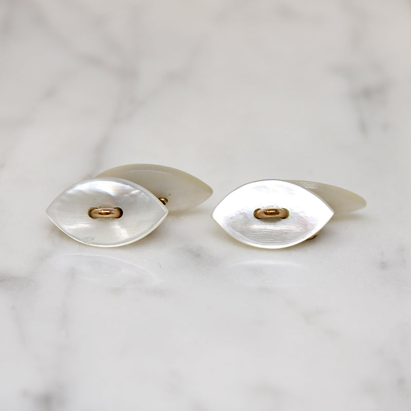 Edwardian Mother of Pearl Navette Cufflinks