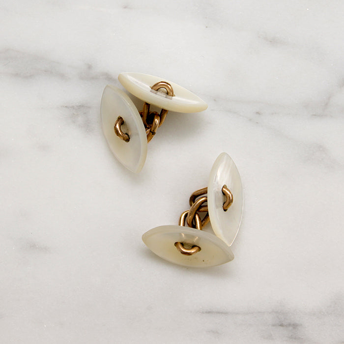 Edwardian Mother of Pearl Navette Cufflinks