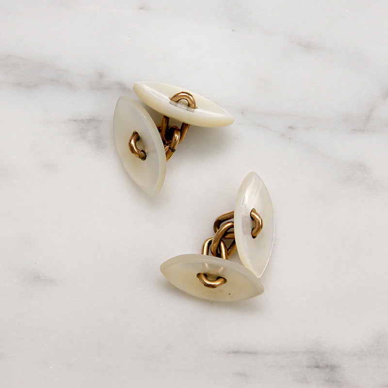 Edwardian Mother of Pearl Navette Cufflinks