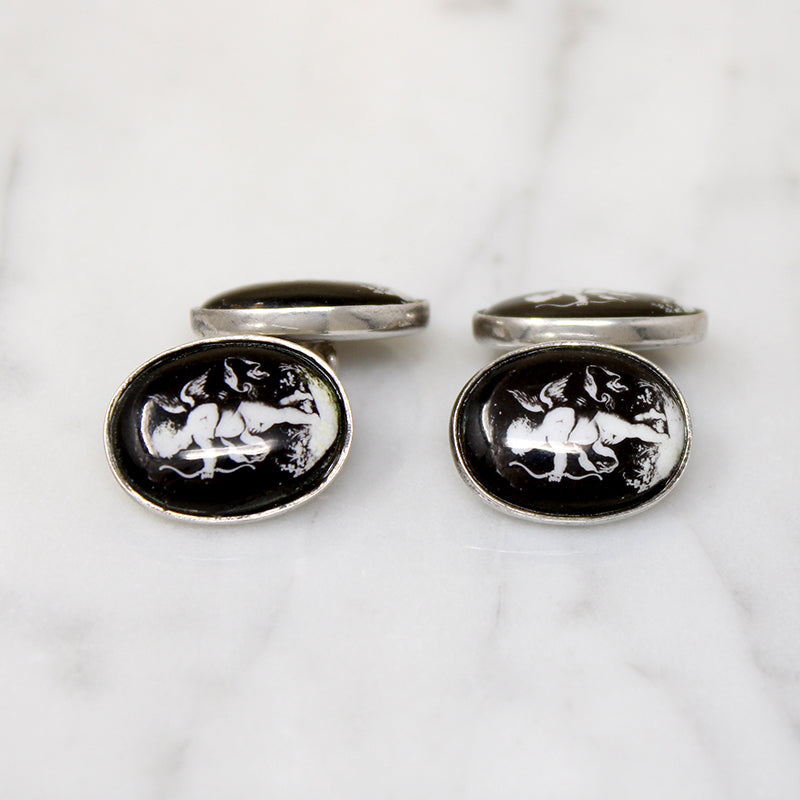 Spiffy Cupid Cufflinks in Porcelain & Sterling