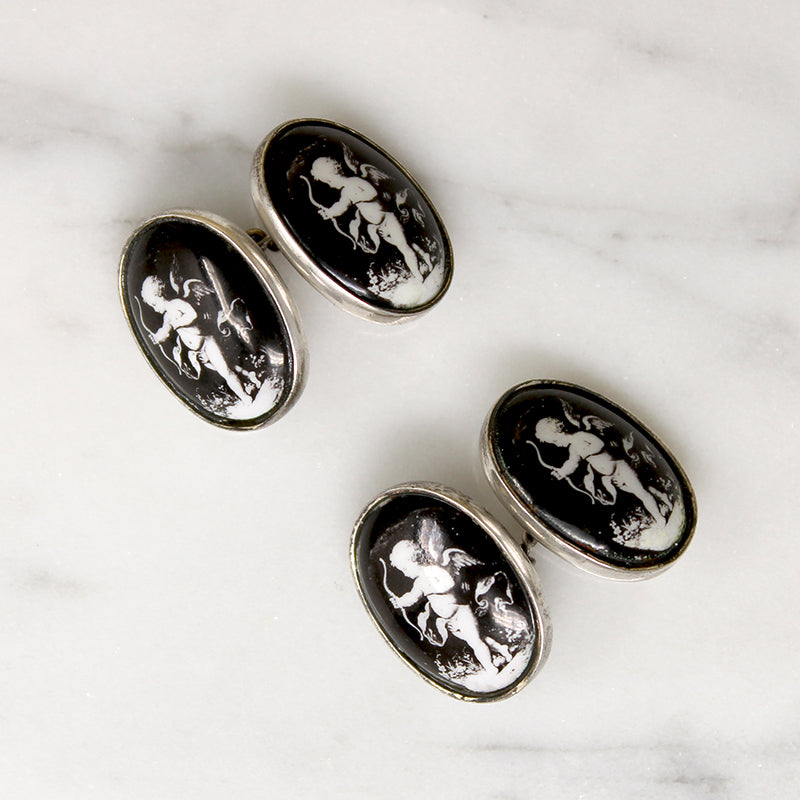 Spiffy Cupid Cufflinks in Porcelain & Sterling