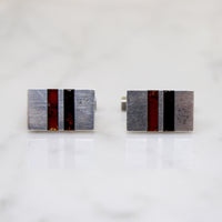 Mid Century Modern Silver Cufflinks with Amber Inlay