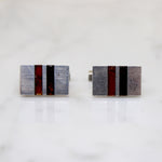 Mid Century Modern Silver Cufflinks with Amber Inlay