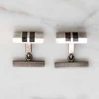 Mid Century Modern Silver Cufflinks with Amber Inlay
