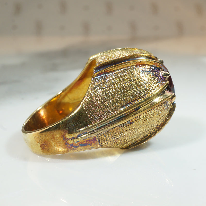 Mid Century Bloomed Gold & Garnet Ring