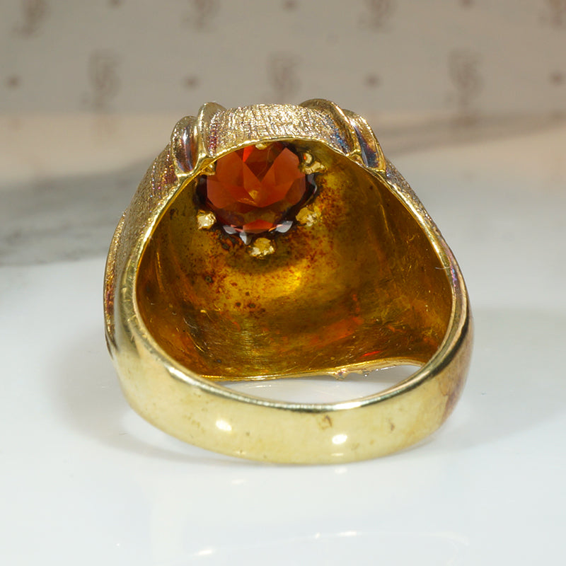 Mid Century Bloomed Gold & Garnet Ring