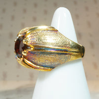 Mid Century Bloomed Gold & Garnet Ring