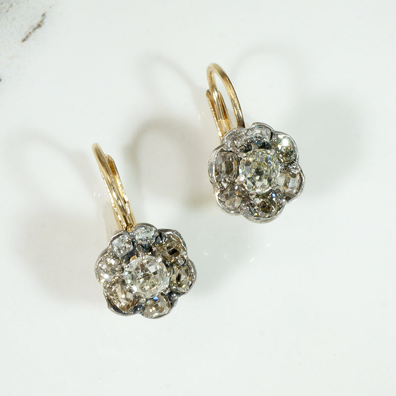 Enchanting Antique Diamond Cluster Ear Bobs