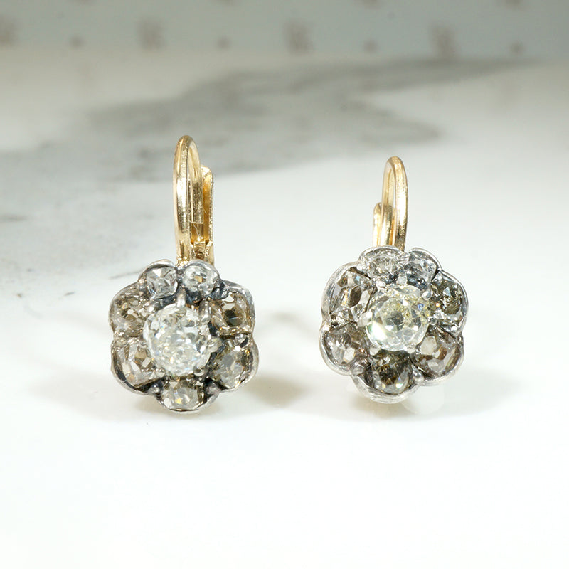 Enchanting Antique Diamond Cluster Ear Bobs