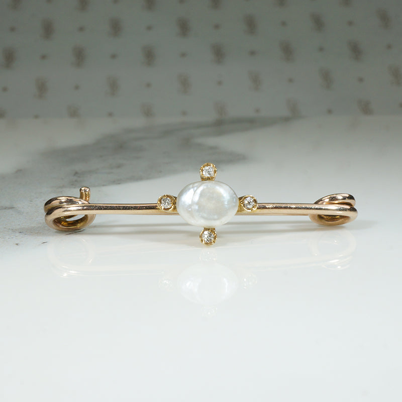 Gold Safety Pin with Pearl & Diamond Embellishment