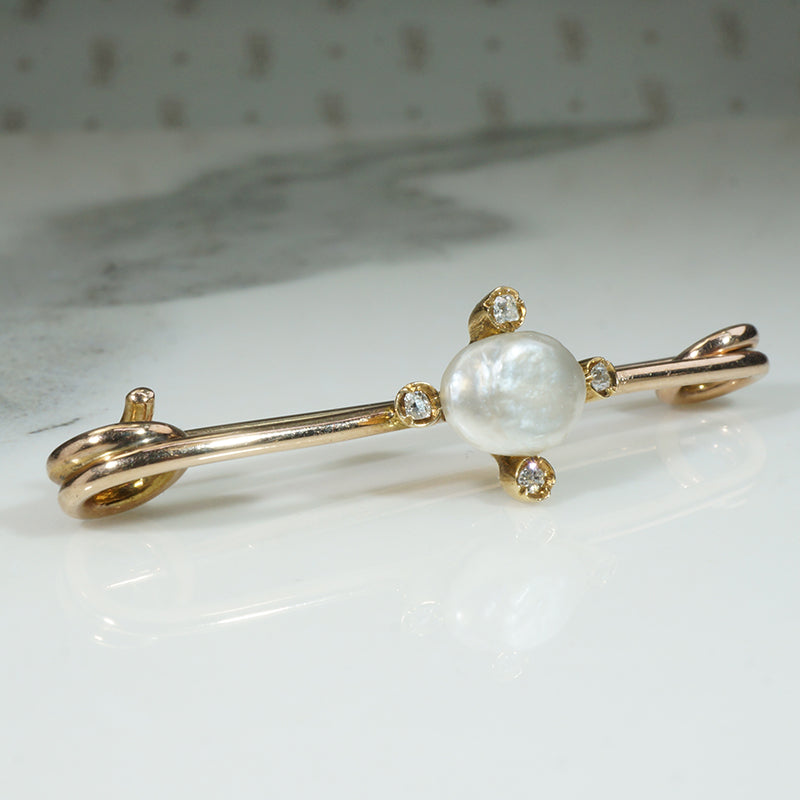Gold Safety Pin with Pearl & Diamond Embellishment
