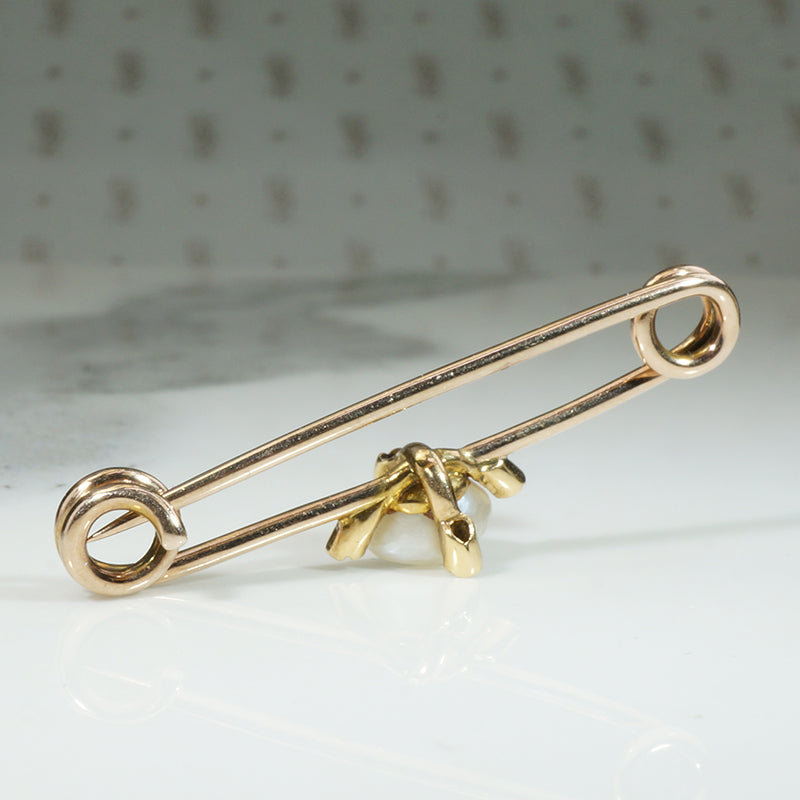 Gold Safety Pin with Pearl & Diamond Embellishment