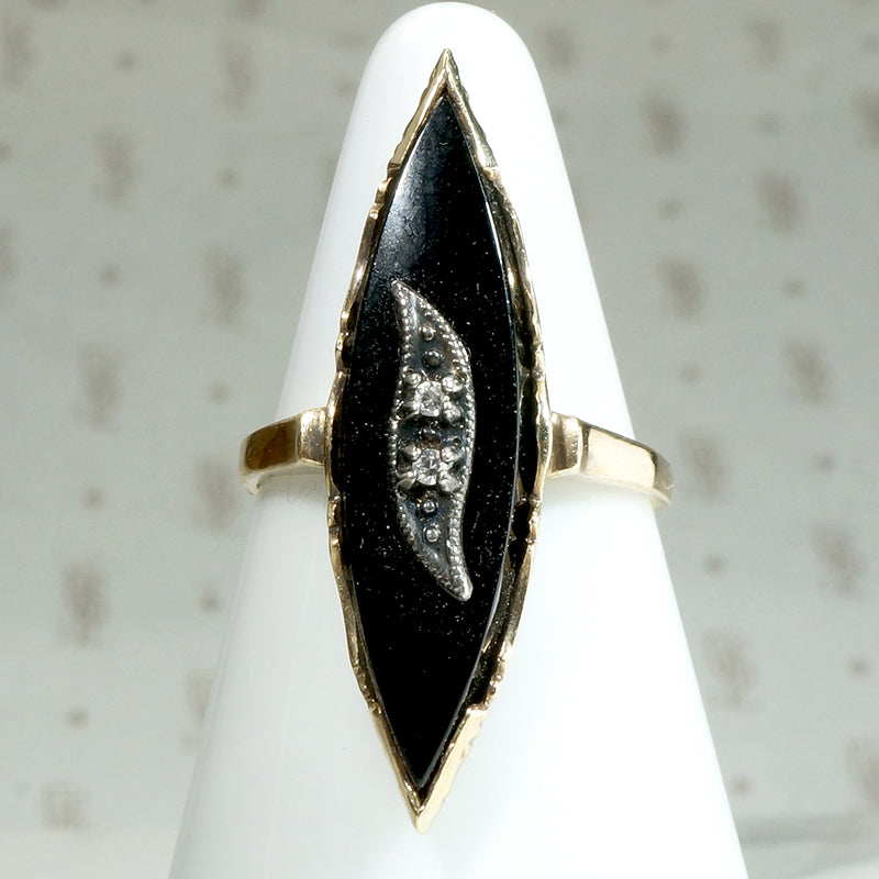 Stunning Black Onyx Art Deco Navette Statement Ring