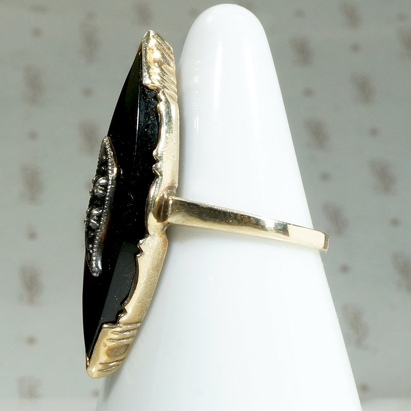 Stunning Black Onyx Art Deco Navette Statement Ring