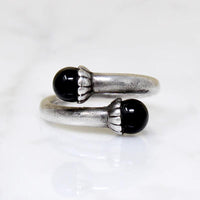 Black Onyx Orbs in Sterling Bypass Ring