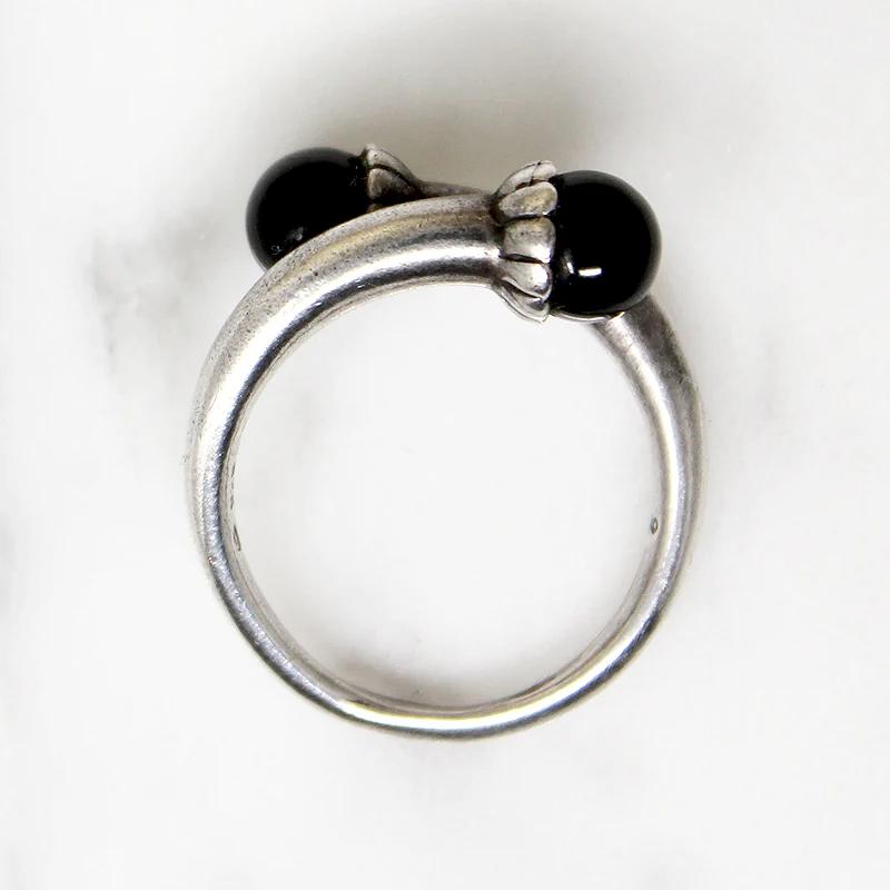 Black Onyx Orbs in Sterling Bypass Ring