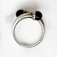 Black Onyx Orbs in Sterling Bypass Ring