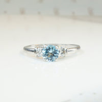 Mid Century Platinum Aquamarine & Diamond Engagement Ring