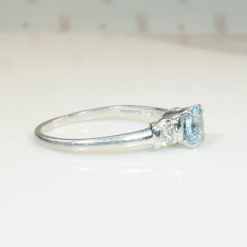 Mid Century Platinum Aquamarine & Diamond Engagement Ring