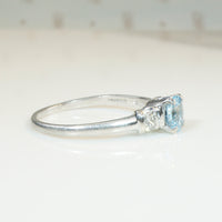Mid Century Platinum Aquamarine & Diamond Engagement Ring
